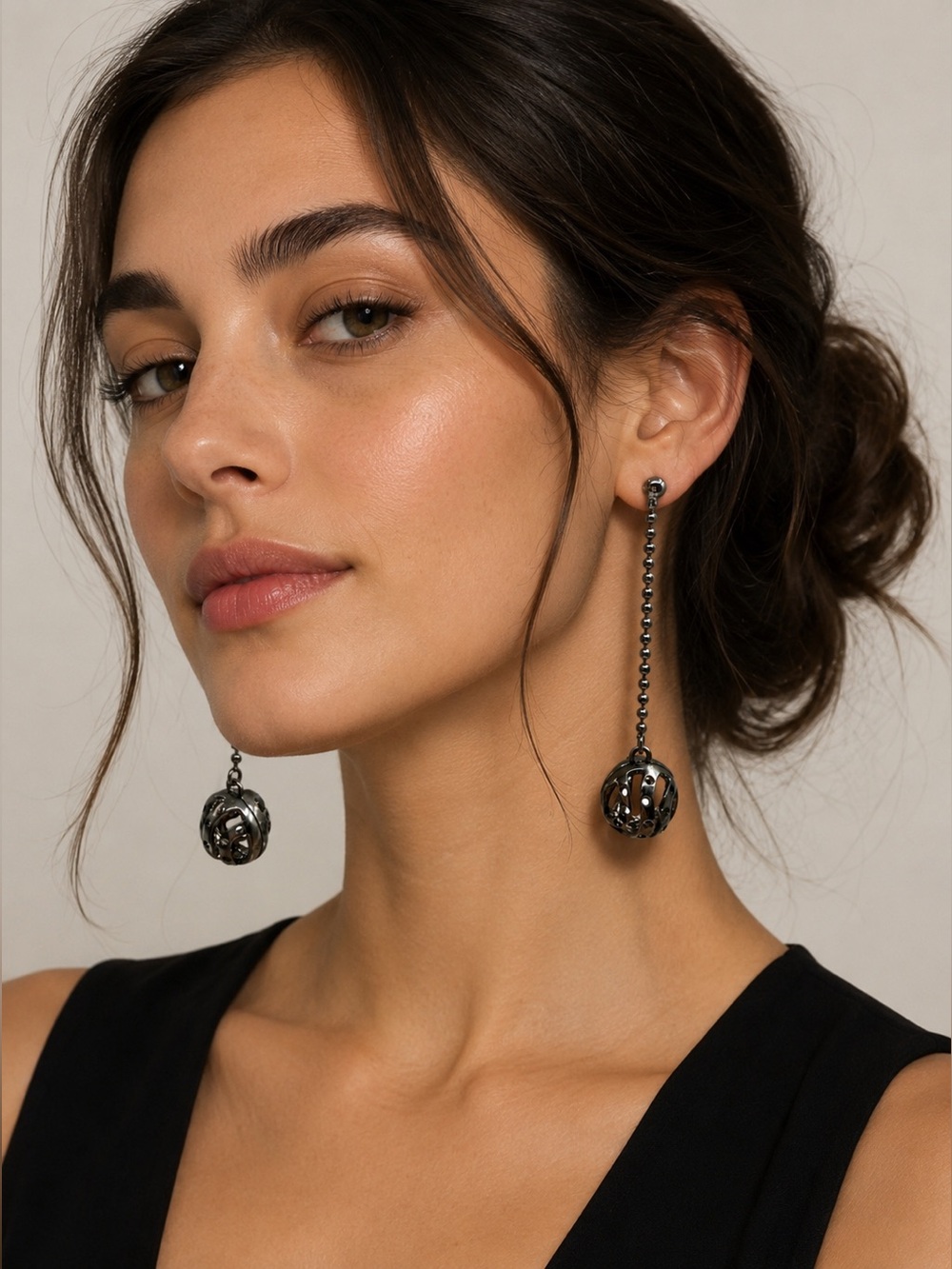 Nine West Gunmetal Ball Drop Dangle Earrings | Modern Openwork Orb Bead